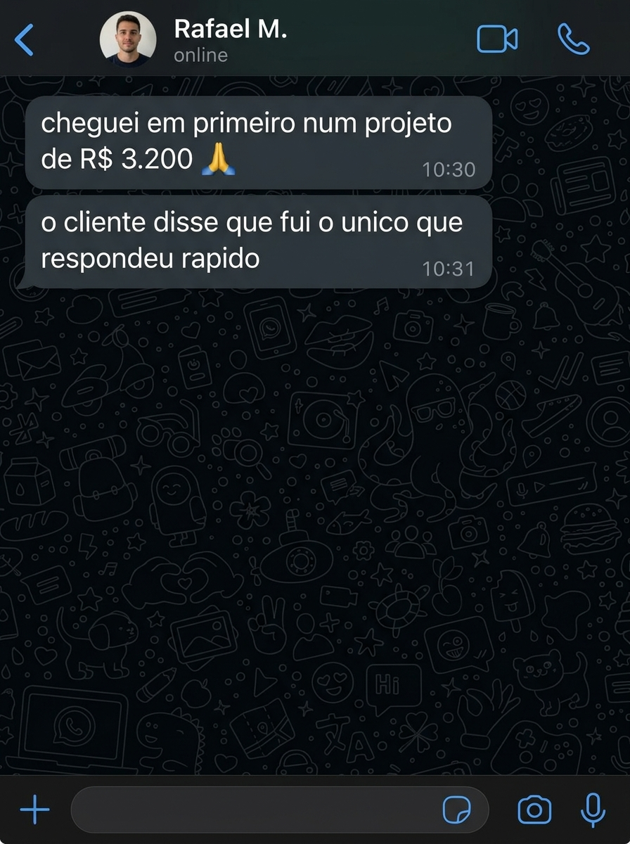 Print de WhatsApp de um cliente agradecendo por ter fechado um projeto de R$ 3.200